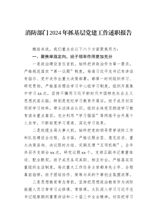 消防部门2024年抓基层党建工作述职报告