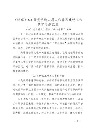 （巡察）XX局党组选人用人和作风建设工作情况专题汇报