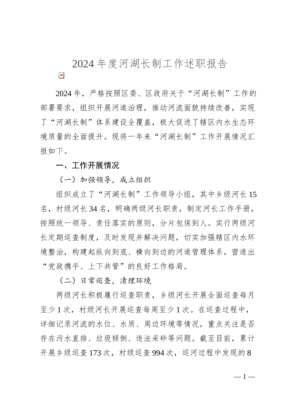 2024年度河湖长制工作述职报告_第1页