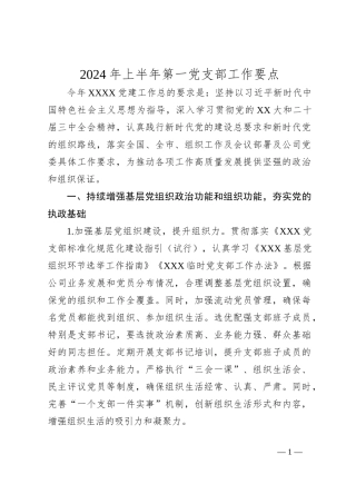 2024年上半年第一党支部工作要点