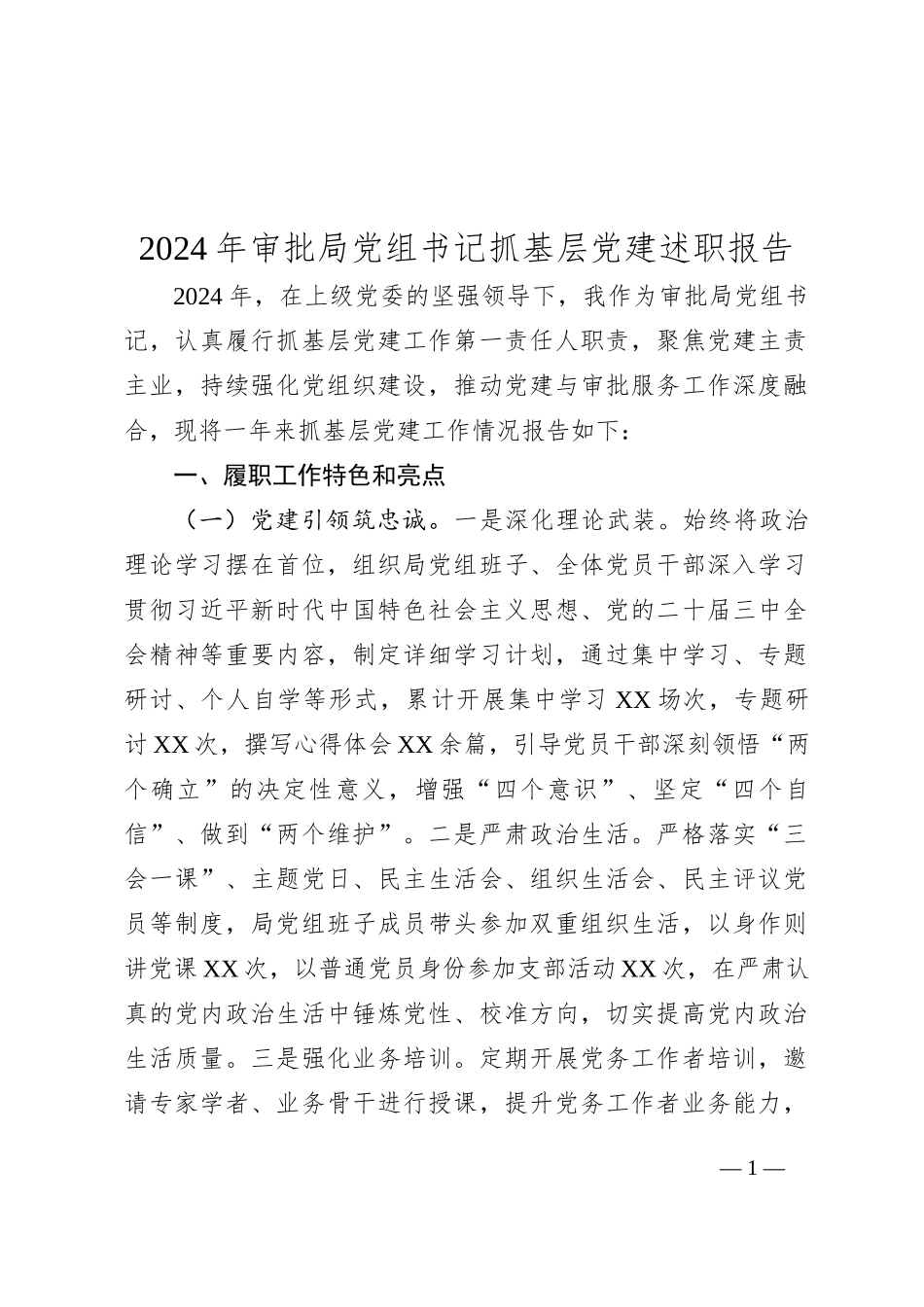 2024年审批局党组书记抓基层党建述职报告_第1页