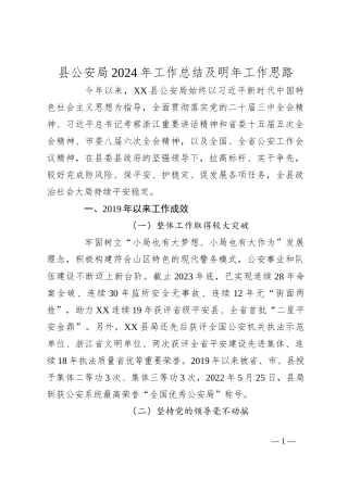 县公安局2024年工作总结及明年工作思路