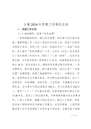 乡镇2024年党建工作情况总结