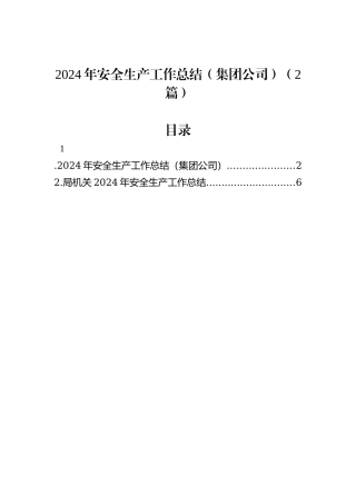 2024年安全生产工作总结（集团公司）（2篇）