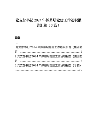 党支部书记2024年抓基层党建工作述职报告汇编（3篇）