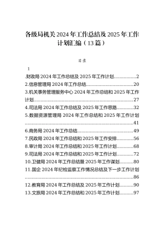 各级局机关2024年工作总结及2025年工作计划汇编（13篇）