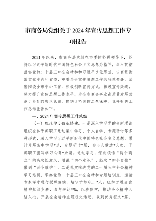 市商务局党组关于2024年宣传思想工作专项报告