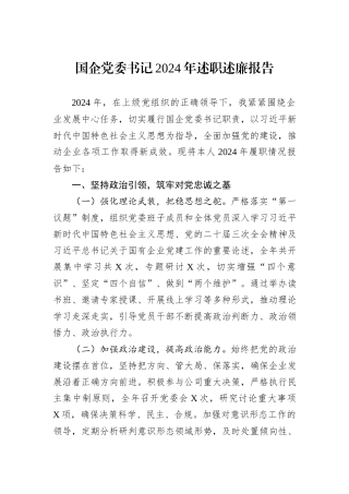 国企党委书记2024年述职述廉报告