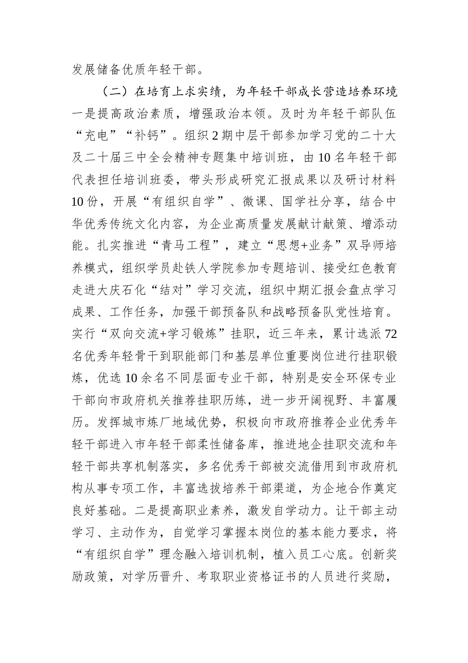 国有企业党委2024年度年轻干部人才培养工作总结_第3页
