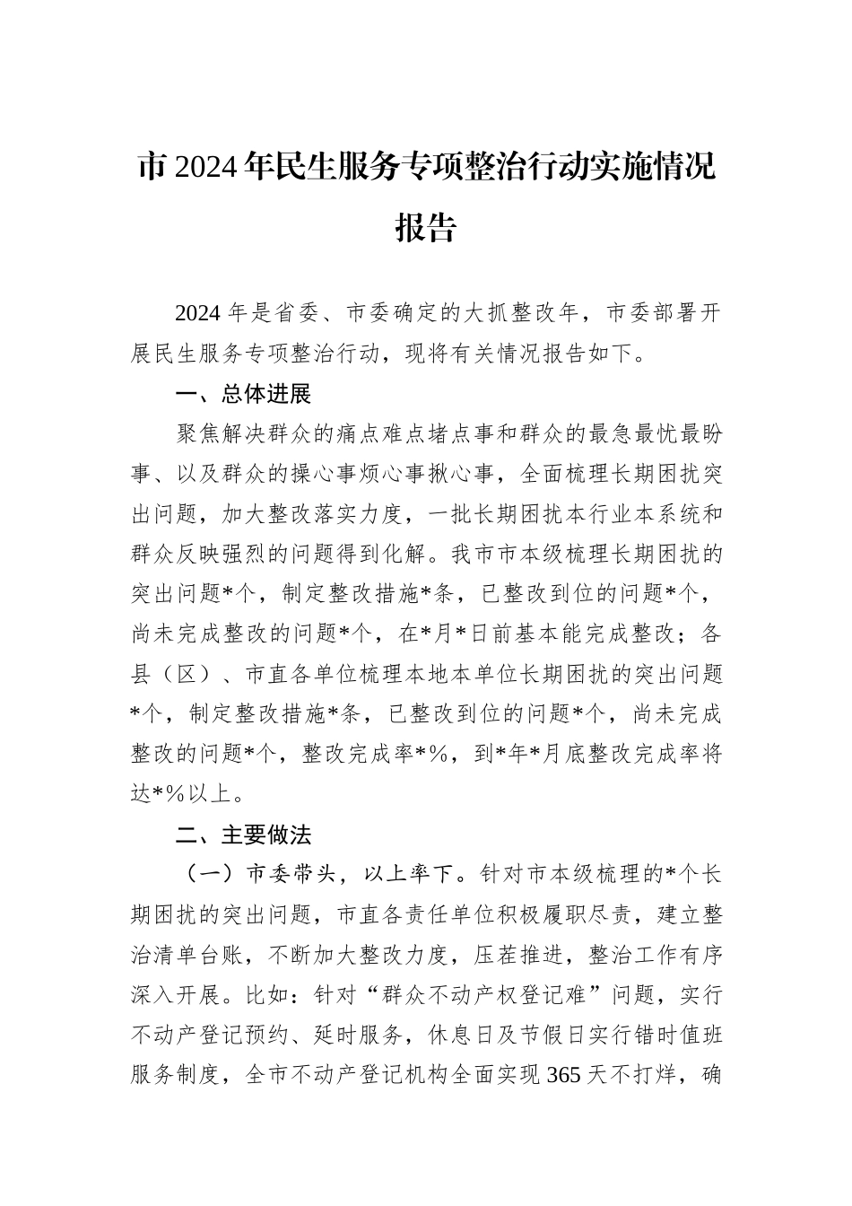 市2024年民生服务专项整治行动实施情况报告_第1页