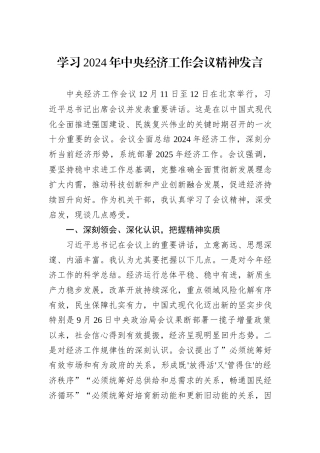 学习2024年中央经济工作会议精神发言