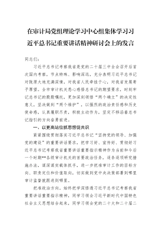 在审计局党组理论学习中心组集体学习习近平总书记重要讲话精神研讨会上的发言