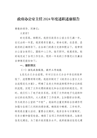 政府办公室主任2024年度述职述廉报告