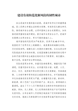 建设有效防范化解风险的韧性城市