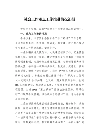 社会工作重点工作推进情况汇报