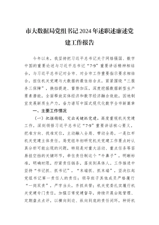 市大数据局党组书记2024年述职述廉述党建工作报告