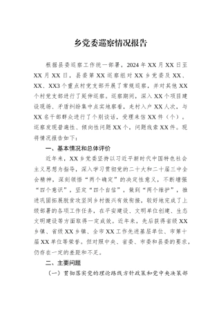 乡党委巡察情况报告