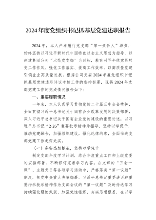 2024年度党组织书记抓基层党建述职报告