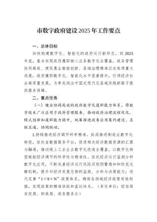 市数字政府建设2025年工作要点