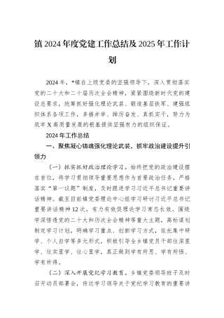 镇2024年度党建工作总结及2025年工作计划