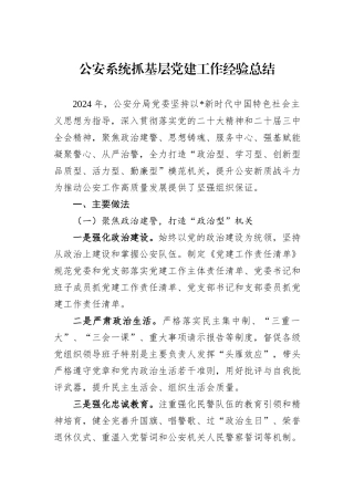 公安系统抓基层党建工作经验总结