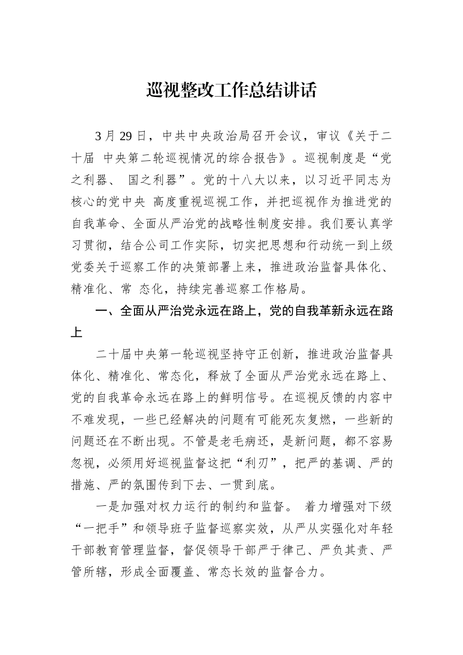 巡视整改工作总结讲话_第1页