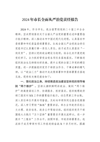 2024年市长全面从严治党责任报告