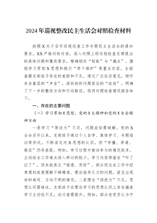 2024年巡视整改民主生活会对照检查材料