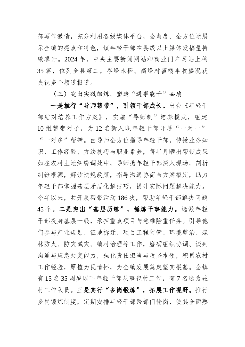 乡镇党委2024年青年干部培养工作总结_第3页