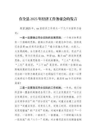 在全县2025年经济工作务虚会的发言
