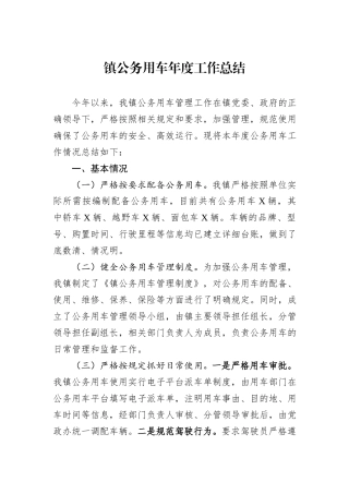 镇公务用车年度工作总结