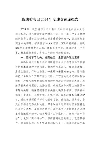 政法委书记2024年度述责述廉报告