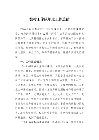 驻村工作队年度工作总结
