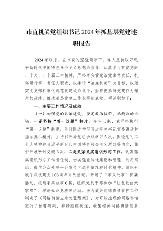 市直机关党组织书记2024年抓基层党建述职报告