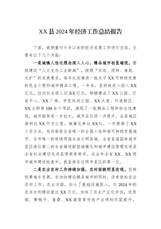 XX县2024年经济工作总结报告