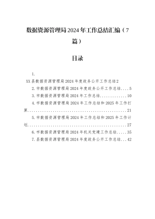 数据资源管理局2024年工作总结汇编（7篇）
