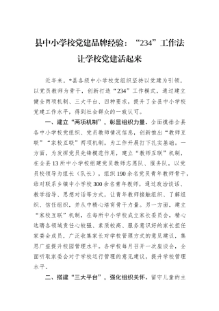 县中小学校党建品牌经验：“234”工作法让学校党建活起来
