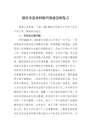 镇在全县乡村振兴务虚会的发言