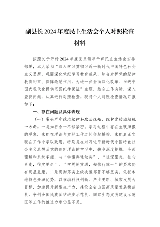 副县长2024年度民主生活会个人对照检查材料