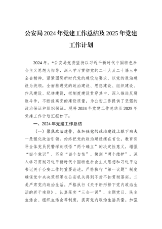 公安局2024年党建工作总结及2025年党建工作计划