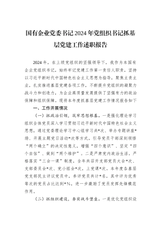 国有企业党委书记2024年党组织书记抓基层党建工作述职报告