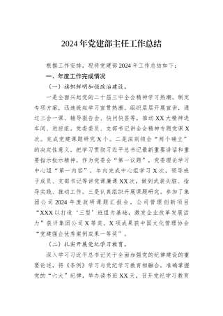 2024年党建部主任工作总结