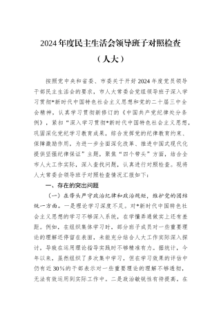 2024年度民主生活会领导班子对照检查（人大）