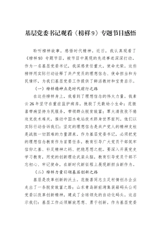 基层党委书记观看《榜样9》专题节目感悟