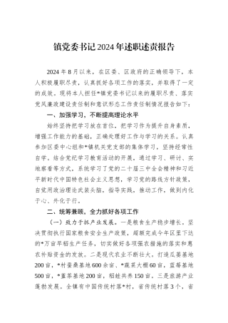 镇党委书记2024年述职述责报告