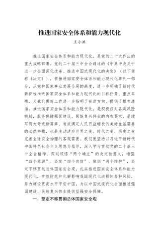 推进国家安全体系和能力现代化