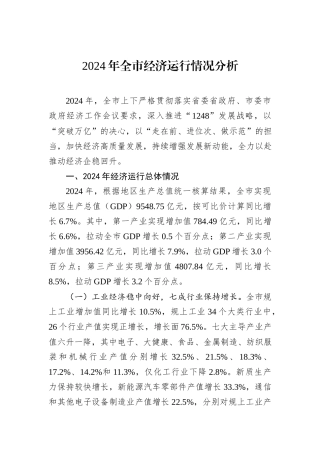 2024年全市经济运行情况分析