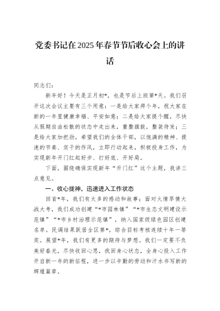党委书记在2025年春节节后收心会上的讲话