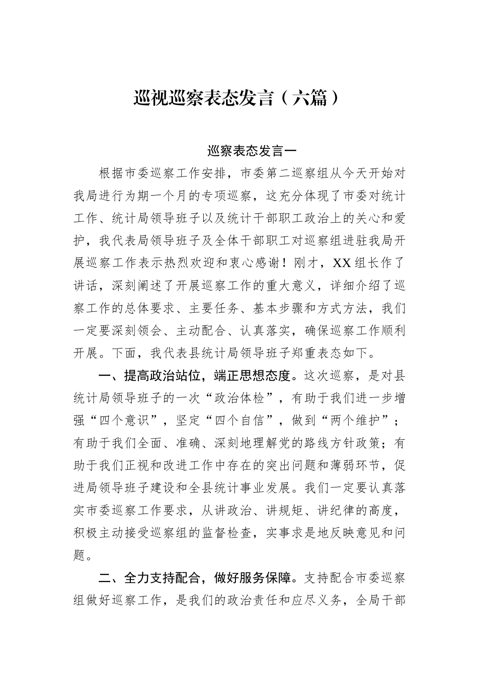 巡视巡察表态发言（六篇）_第1页