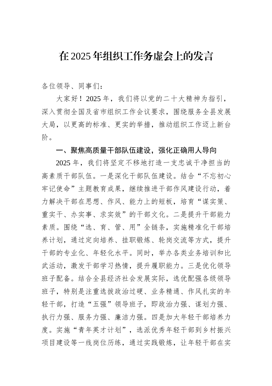 在2025年组织工作务虚会上的发言_第1页